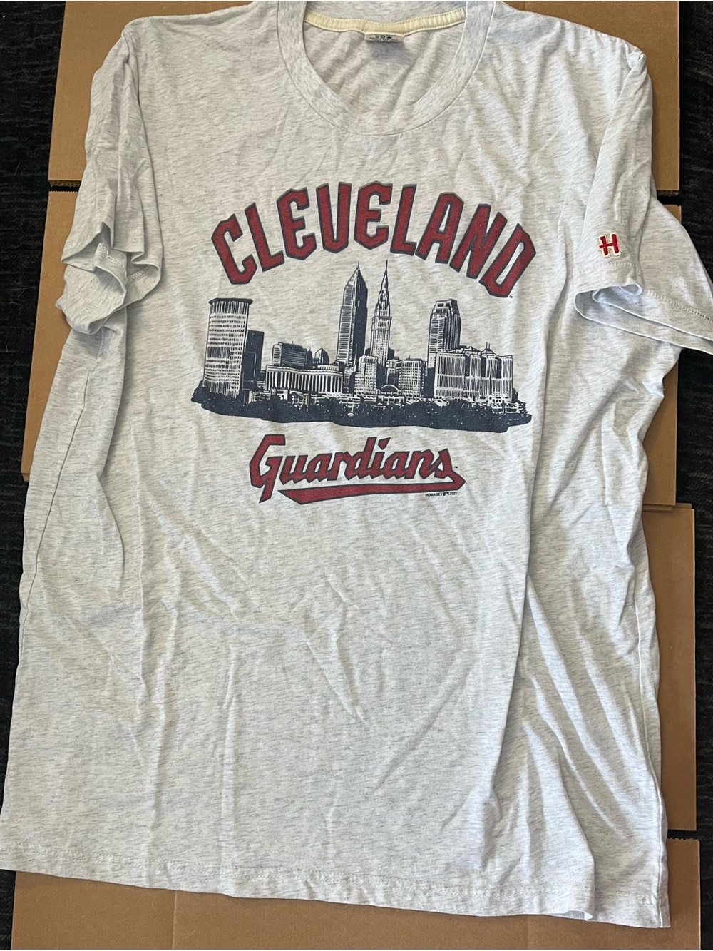 HOMAGE Cleveland Guardians SkyT-Shirt in Heather Gray with Red Logo Tag